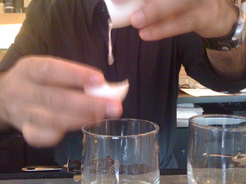 my bartender Gene doing the egg honors 