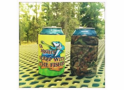 We found some awesome coozies at the grocery store.  Mine is the one with the shark (of course).  The full message is: If ya messin with my drink, ya might sleep with the fishes.  Odd threat in land-locked CO.
